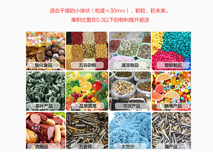 適合垂直提升粉末、顆粒及小塊狀物料